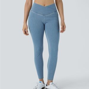 Halara 2x Flex Crossover Pocket Washed Denim Leggings
